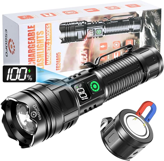 Esgofo Rechargeable Flashlights High Lumens 100000 2 Modes High/Low, Super by ESGOFO