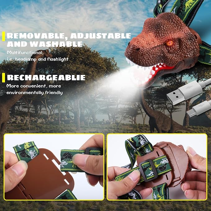Dysaim Kids Headlamp, Dinosaur Headlamp - Image 8
