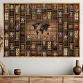 GlikCeil 88 Slots 48 x 34'' Jumbo World Map Shot Glass Display Case Rustic Wood by GlikCeil