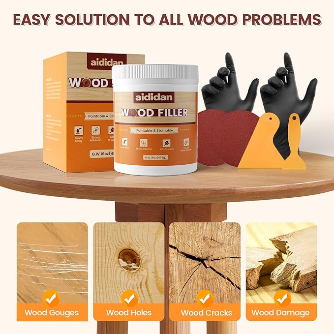 Wood Filler, Wood Repair Kit, 16 Ounce Paintable & Stainable Wood Putty Filler - Image 3