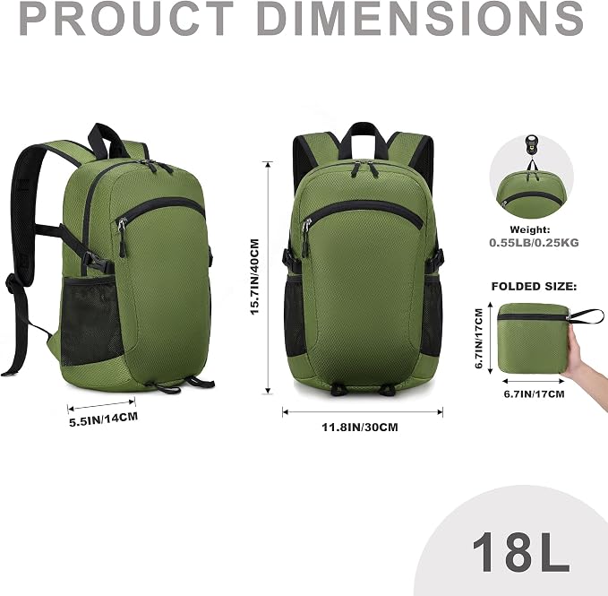 Lightweight Hiking Backpack 18L Packable Foldable Small Daypack Collapsible - Image 7