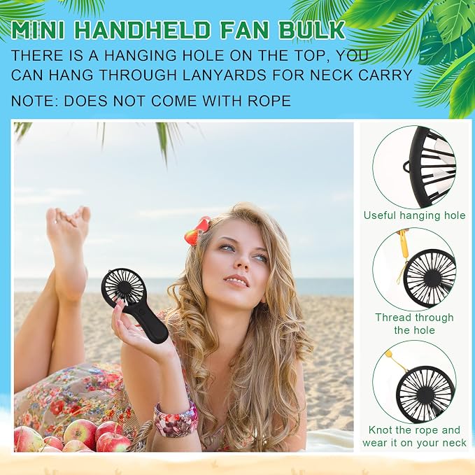 Woanger 12 Pcs Mini Handheld Fan Bulk 3 Speed USB Electric Battery Operated - Image 5
