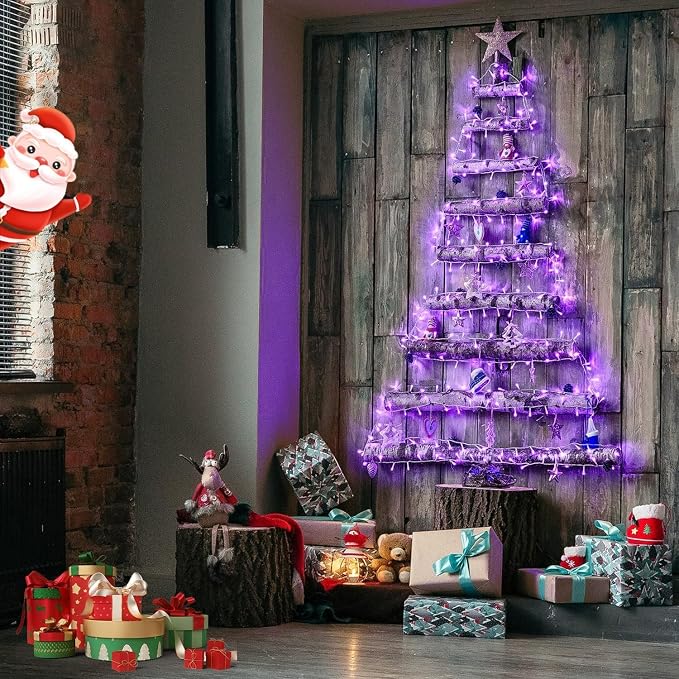 JMEXSUSS 33ft 100 LED Purple Christmas Lights, Battery Operated Christmas Lights - Image 3