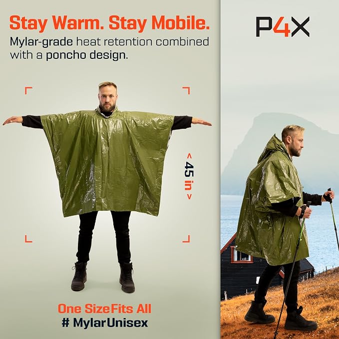 PREPARED4X Emergency Mylar Poncho – Survival Rain Poncho - Image 2