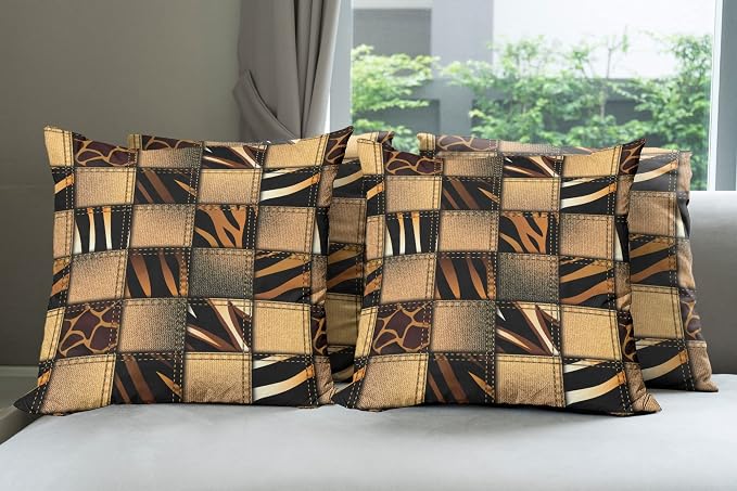 Ambesonne Safari Decorative Throw Pillow Case Pack of 4, Jeans Denim Patchwork by Ambesonne