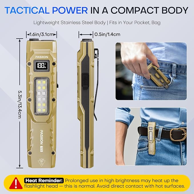 EDC Tactical Flashlight, Flat Flashlights Rechargeable, Dual-Switches LED Small - Image 8