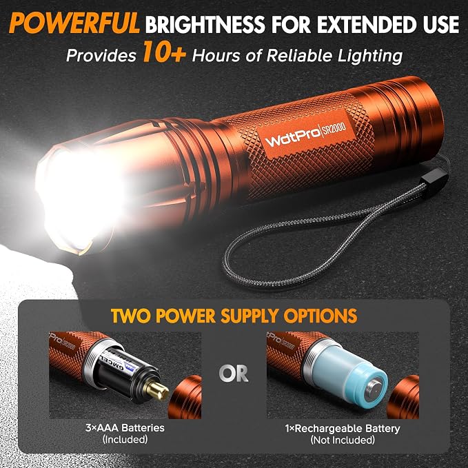 WdtPro LED Flashlight High Lumens SR2000 Pro, 2 Pack Brighter Tactical - Image 4