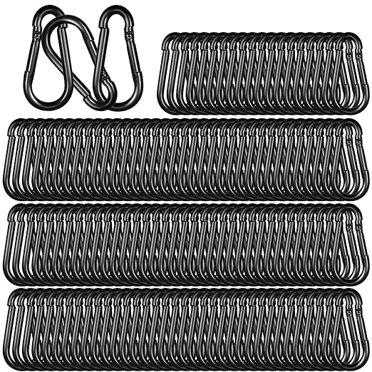 Black Carabiner, Heavy Duty Galvanized Steel Spring Snap Hook Carabiner Clips by High-PQ