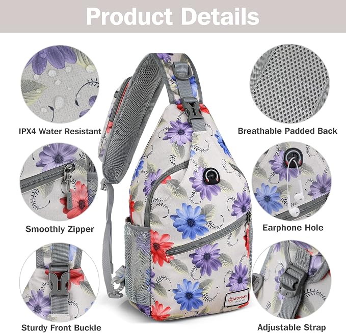 ZOMAKE Sling Bag, Small Crossbody Sling Backpack, Water Resistant Shoulder - Image 4