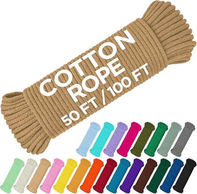 TECEUM Cotton Rope 3/16” – 50 FT – Strong All-Purpose Braided Rope – Natural by TECEUM