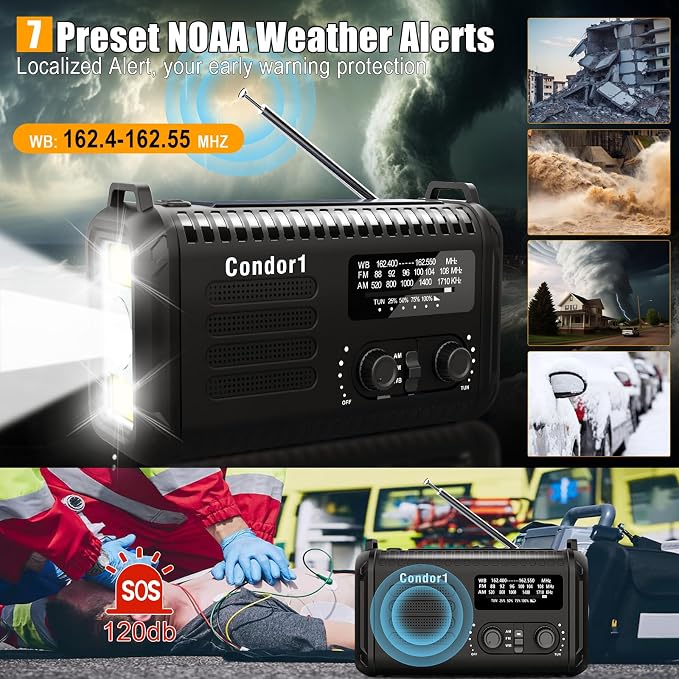 NOAA Weather Radio 20000mAh Battery Powered｜Solar Hand Crank Emergency Radio - Image 3
