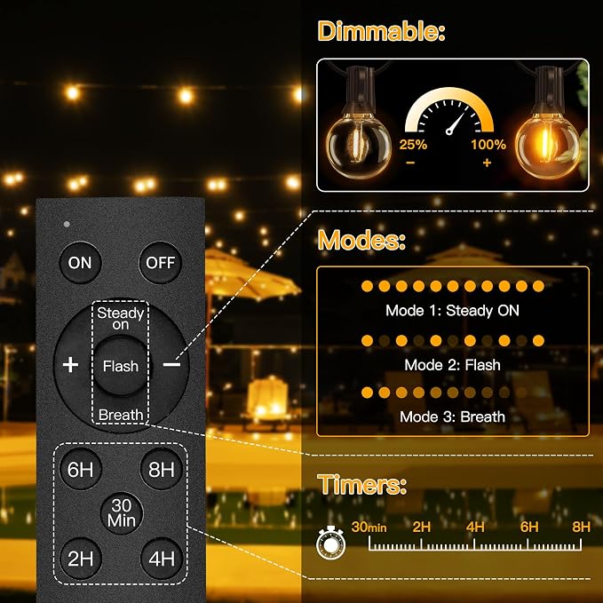 Ollny 60FT Solar Lights Outdoor, Waterproof Remote Control Dimmable Timers - Image 3