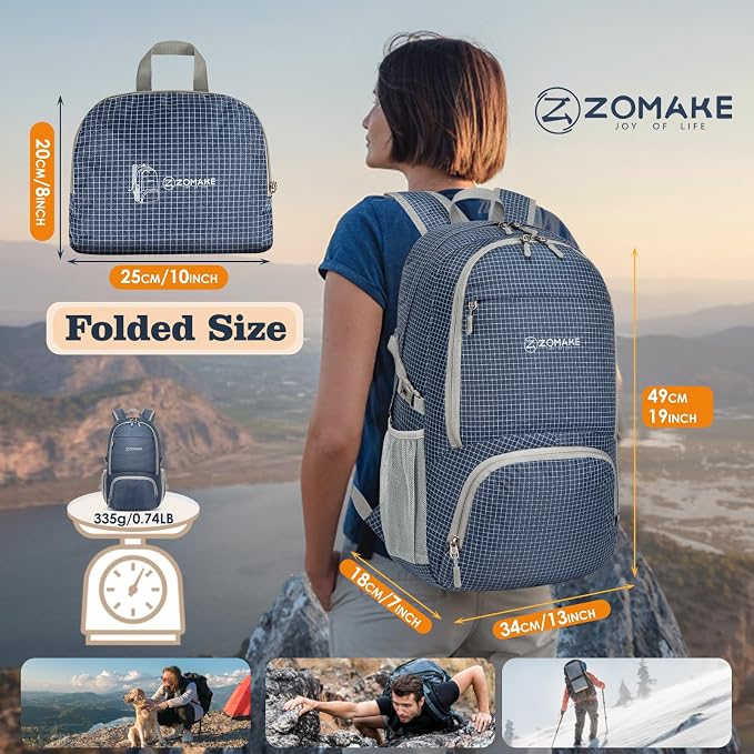ZOMAKE Lightweight Packable Backpack 30L, Foldable Hiking Backpacks Water - Image 3
