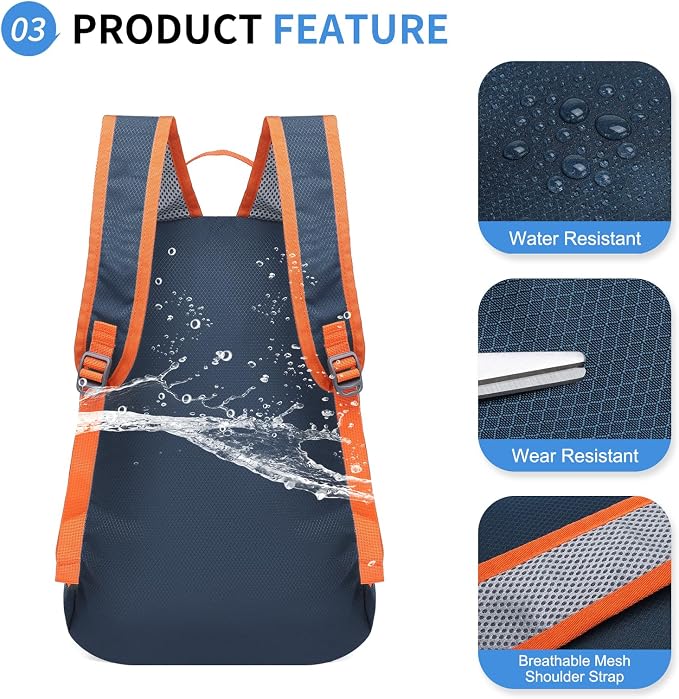 Hiking Daypack Packable, Camping Backpack Water Resistant Lightweight Polyester - Image 4