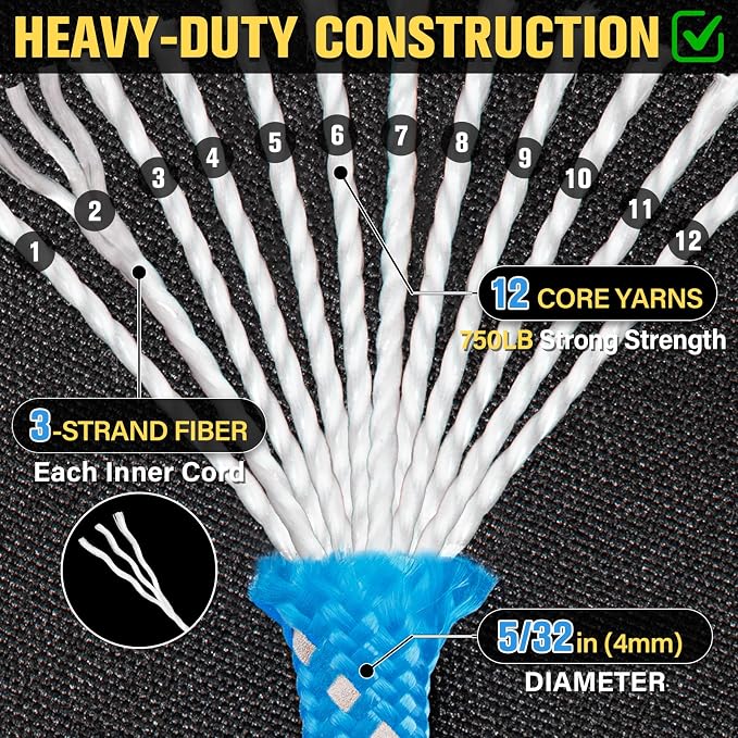 Reflective Paracord Rope 750 lb - 1000ft 5/32" Parachute Cord 4MM 12-Strand - Image 3