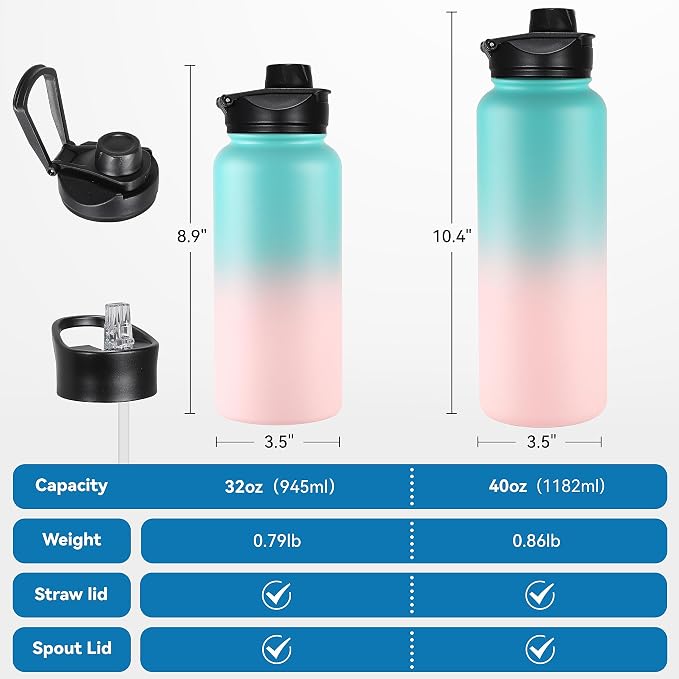 VEGOND 32 oz Insulated Water Bottle Bulk Stainless Steel Metal Water Bottles - Image 4
