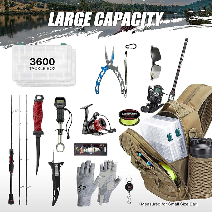 Piscifun Fishing Backpack with Rod Holder, Lightweight Sling Bag Storge Gear - Image 6