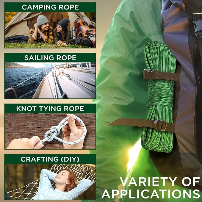 TECEUM Rope – 90 Feet x 3/8 Inch – Green – Strong All-Purpose Utility Rope – - Image 5
