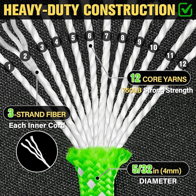 Reflective Paracord Rope 750 lb - 500ft 5/32" Parachute Cord 4MM 12-Strand para - Image 3
