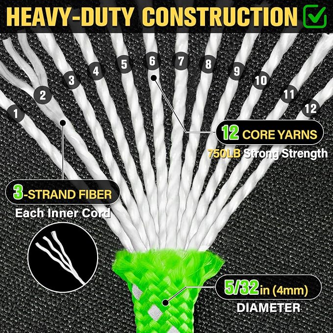 Reflective Paracord Rope 750 lb - 100ft 5/32" Parachute Cord 4MM 12-Strand para - Image 3