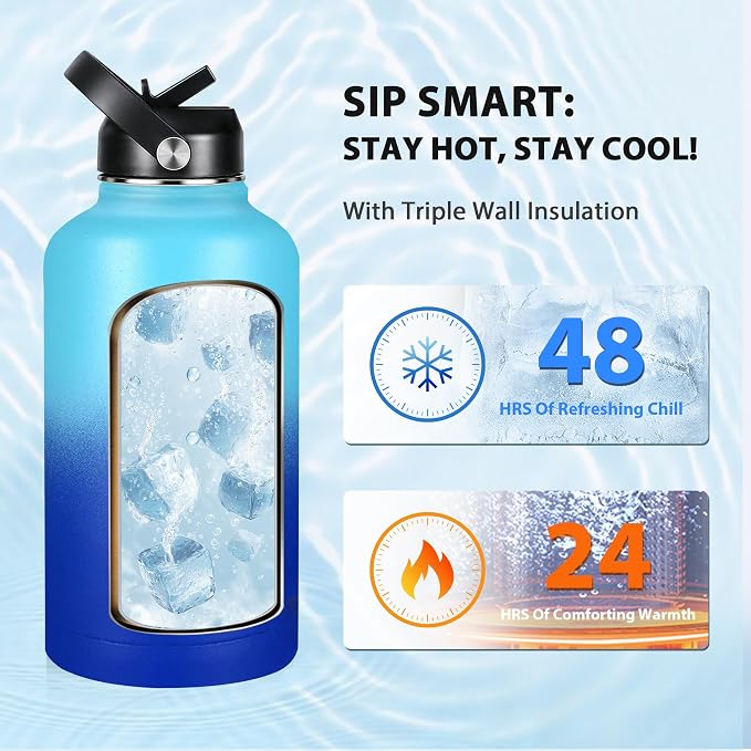 Insulated Water Bottle 64 oz, Triple Wall Vacuum Stainless Steel Water Bottles - Image 2