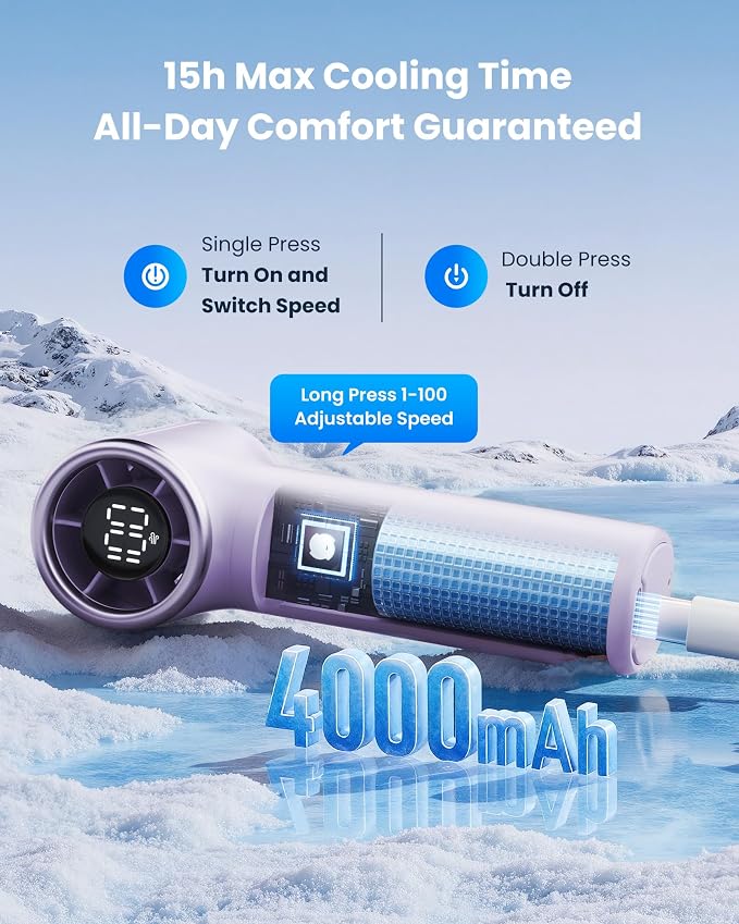 Gaiatop Mini Portable Handheld Fan, 4000mAh Personal Turbo Fans Pocket Size - Image 5