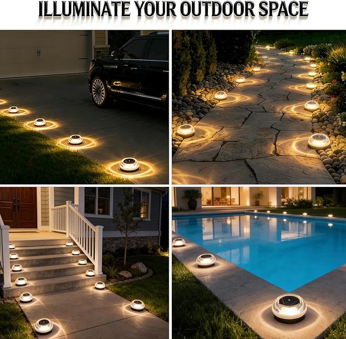 Solar Ground Lights 8 Pack Landscape Lighting 3000K Solar Lights Outdoor IP67 - Image 4