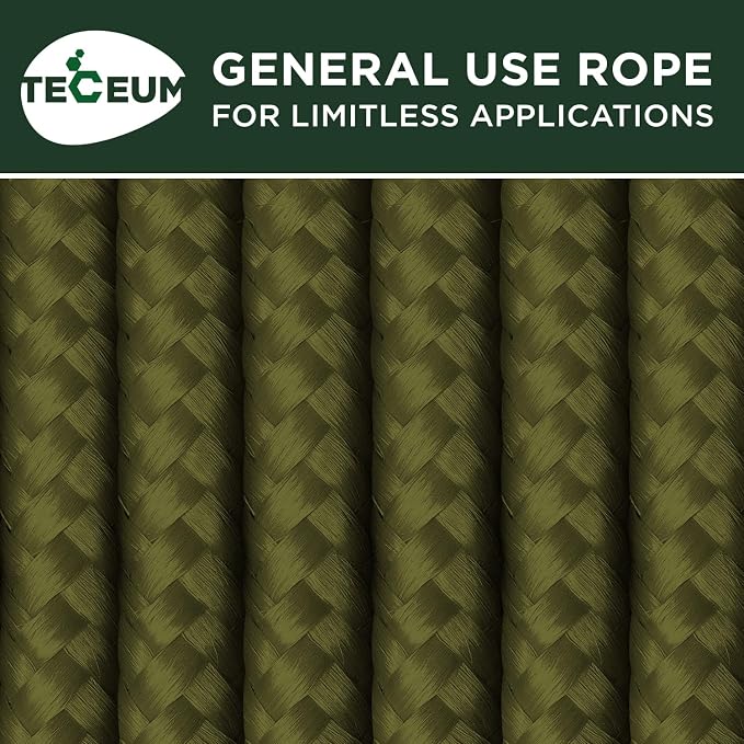 TECEUM Rope – 150 Feet x 1/4 Inch – Army Green – Strong All-Purpose Utility - Image 9