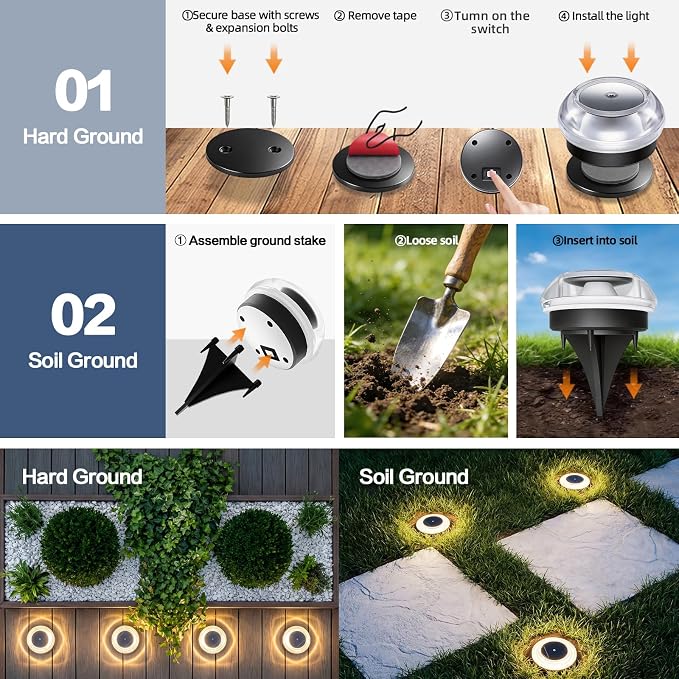 Solar Ground Lights 8 Pack Landscape Lighting 3000K Solar Lights Outdoor IP67 - Image 6