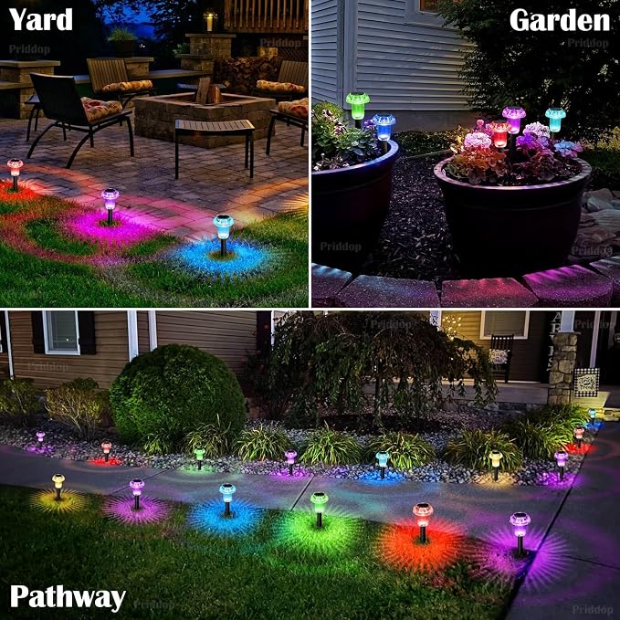 Priddop Solar Lights Outdoor Pathway Waterproof 8 Pack Color Changing LED - Image 3