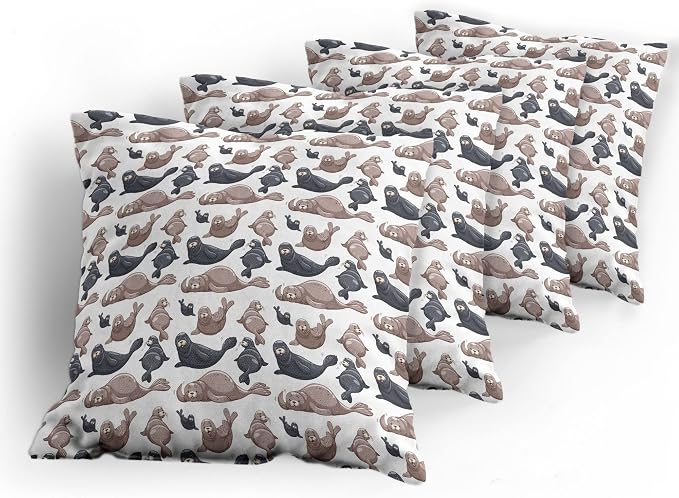 Ambesonne Sea Animals Decorative Throw Pillow Case Pack of 4, Seals - Image 5