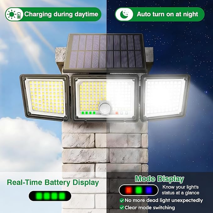 Solar Outdoor Lights Motion Sensor, 2500LM 286 LED Security Flood Lights - Image 2