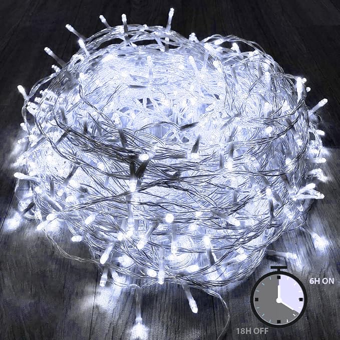 KAQ 115FT 300LED Timer Function Cool White Christmas String Lights, by KAQ