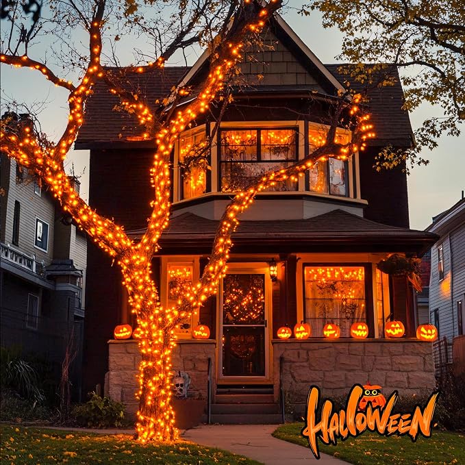 JMEXSUSS 33ft 100 LED Orange Christmas Lights, Battery Operated Christmas Lights - Image 5