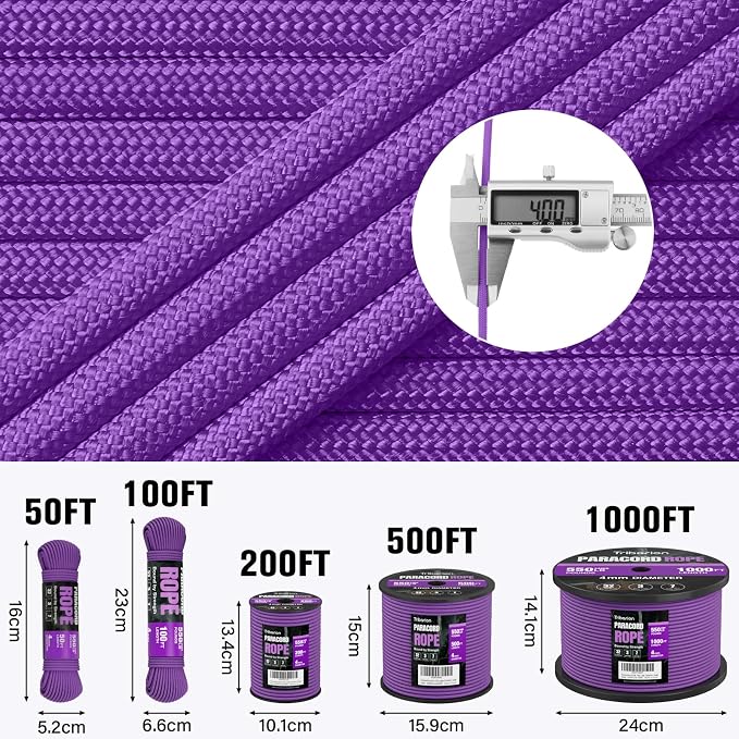 Paracord Rope 750 lb - 200ft 5/32" Parachute Cord 4MM 12-Strand para Cord - - Image 2
