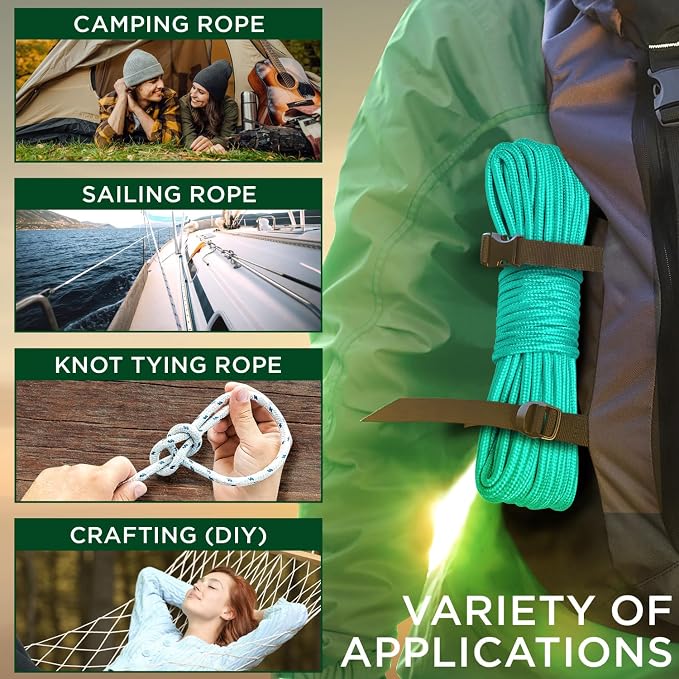 TECEUM Rope – 90 Feet x 3/8 Inch – Green Wave – Strong All-Purpose Utility Rope - Image 5