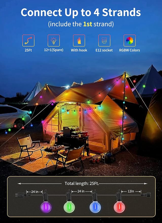 Brightown Outdoor String Lights 29 Feet G40 LED Patio Lights, 13 Plastic Edison - Image 4