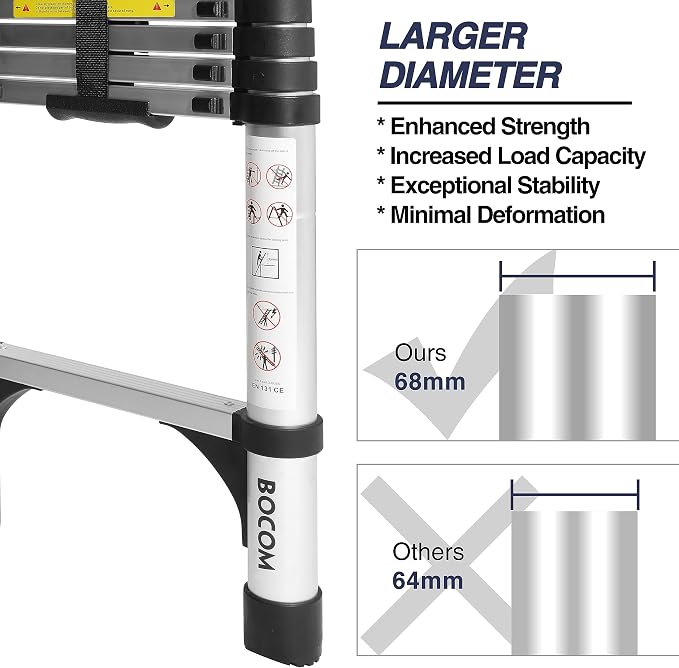 BOCOM 10.5 FT Aluminum Telescoping Ladder, Lightweight Multi-Purpose - Image 2
