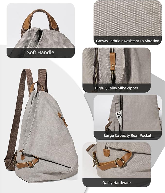 KL928 Canvas Vintage Backpack – Large Casual Daypack Outdoor Travel Rucksack - Image 3