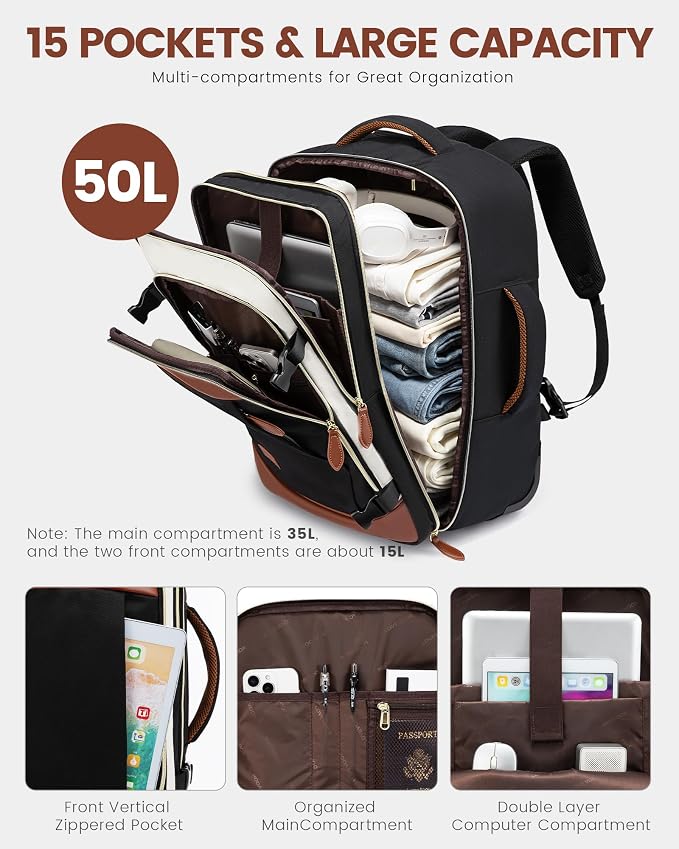 LOVEVOOK Rolling Backpack for Women, 50L Travel Backpack - Image 4