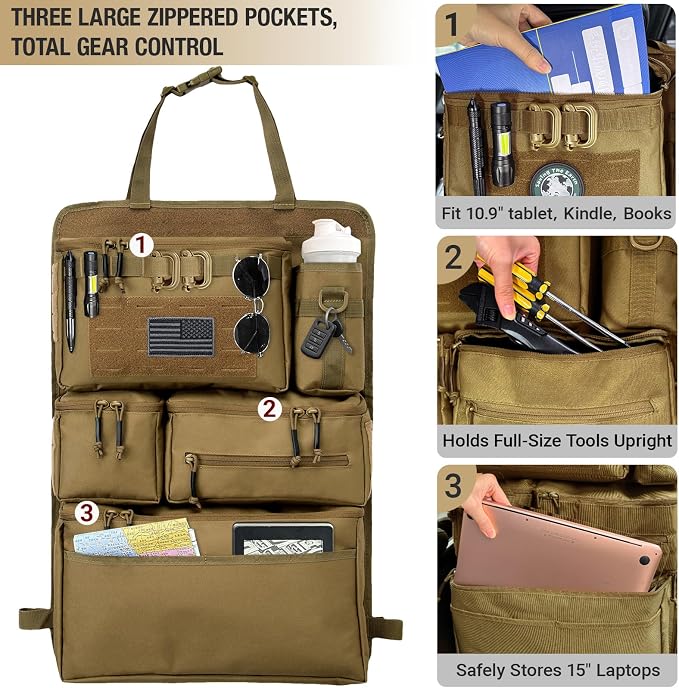 Tactical Seat Back Organizer Heavy Duty MOLLE Panel Organizer - Image 4