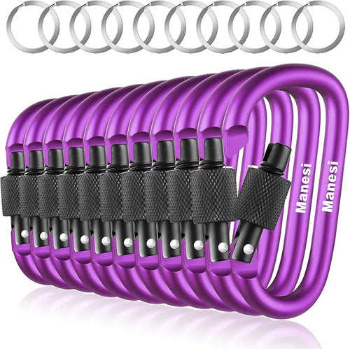10 Pack Aluminum D Ring Key Rings Clips Locking Carabiner by Manesi
