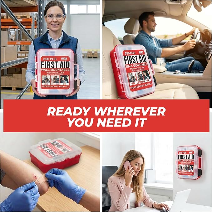 M2 BASICS Professional 350 Piece First Aid Kit, Wall Mountable Dual Layer Hard - Image 7