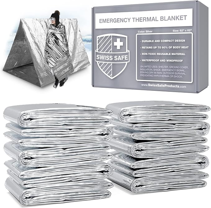 Swiss Safe Emergency Mylar Thermal Blankets + Bonus Space Blanket by SwissSafe