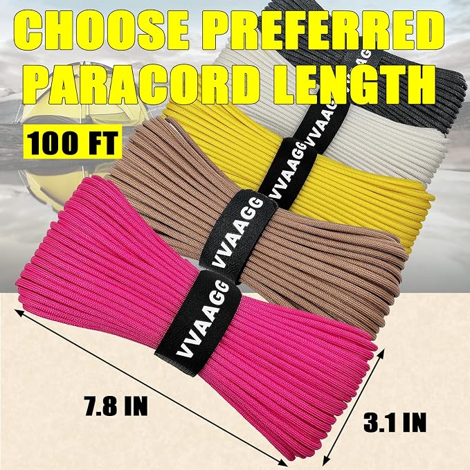 VVAAGG 1000 Paracord Rope 100FT Parachute Cord 4mm 12 Strand Nylon Rope - Image 3