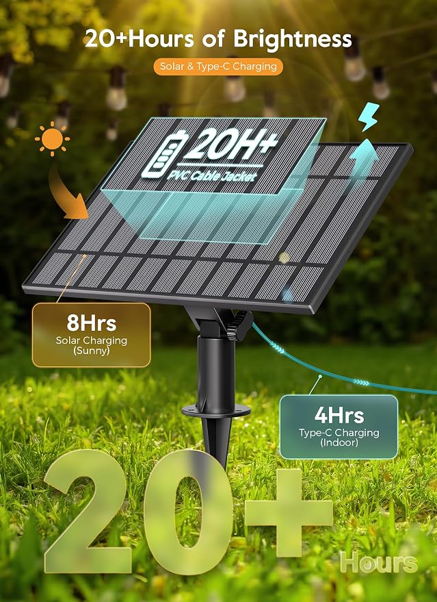 Minetom 202FT Solar String Lights Outdoor Waterproof, 65 LED S14 Shatterproof - Image 2