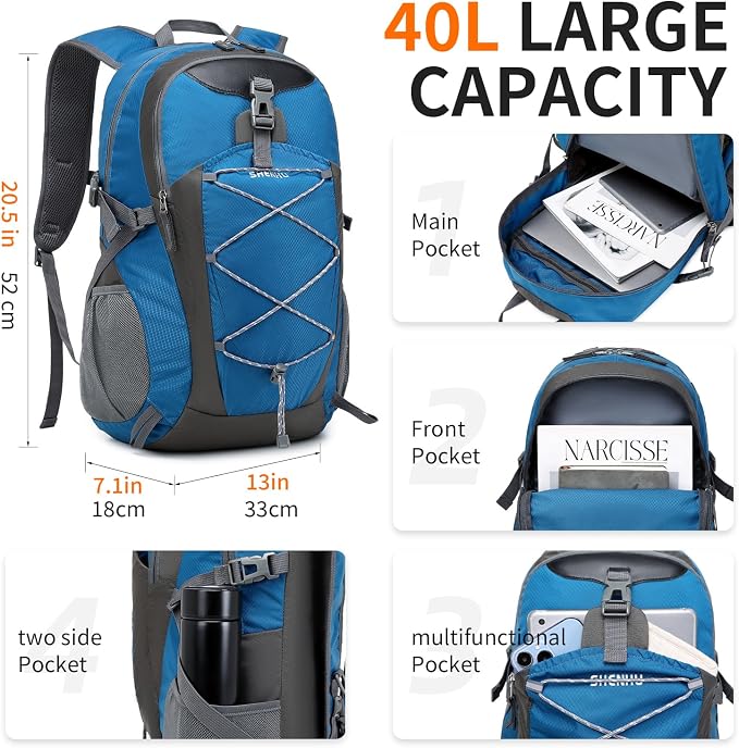 40L Hiking Backpack Lightweight Daypack Waterproof Travel Camping Backpack - Image 3
