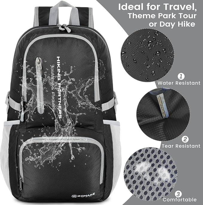 ZOMAKE Lightweight Packable Backpack, 35L Light Foldable Hiking Backpacks Water - Image 4