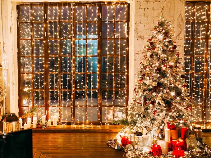 Solhice LED Curtain Lights Outdoor 12ft x10ft, 360 LED Plug in Hanging String - Image 9