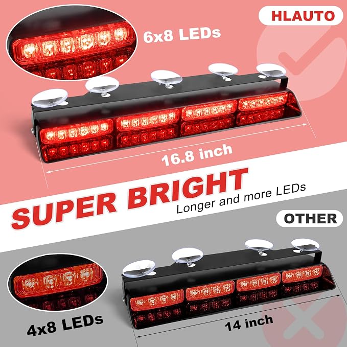 HLauto 6Z4J Emergency Dash Strobe Lights: 2x16.8 inch Red Safety Lights - Image 2